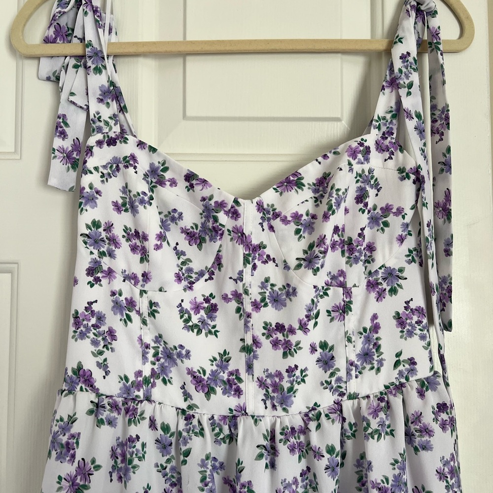 Wayf White & Lavender Maxi Dress with Purple Ditsy Floral Print